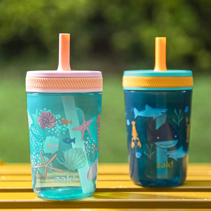 Zak Designs Underwater Kelso 15oz Leak-Proof Toddler Straw Cups, 2-Pack