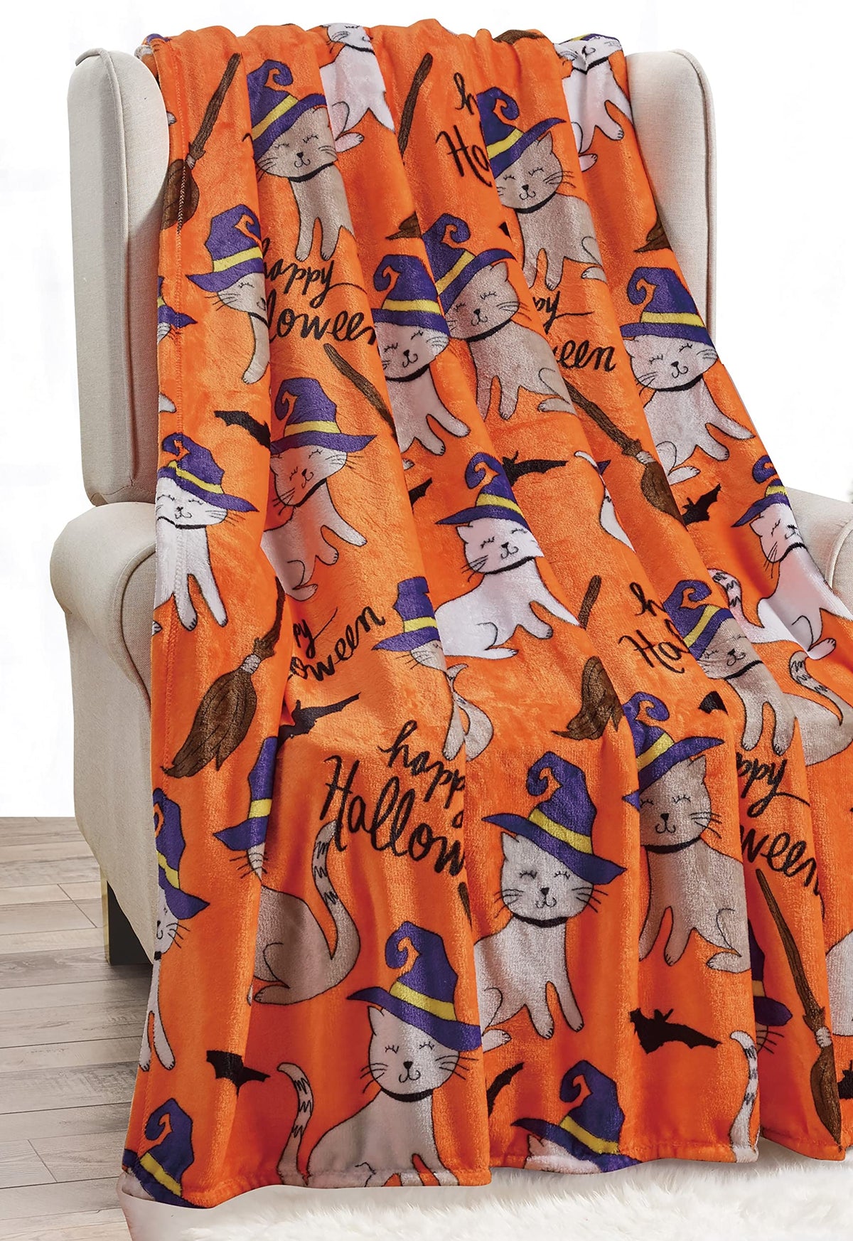 Elegant Comfort Lightweight Printed Throw Blanket- All Season, Ultra Soft, Cozy and Plush- Decorative Throw Blankets, Perfect for Lounging, 50 x 60 inches, Halloween Cats, Throw Blanket