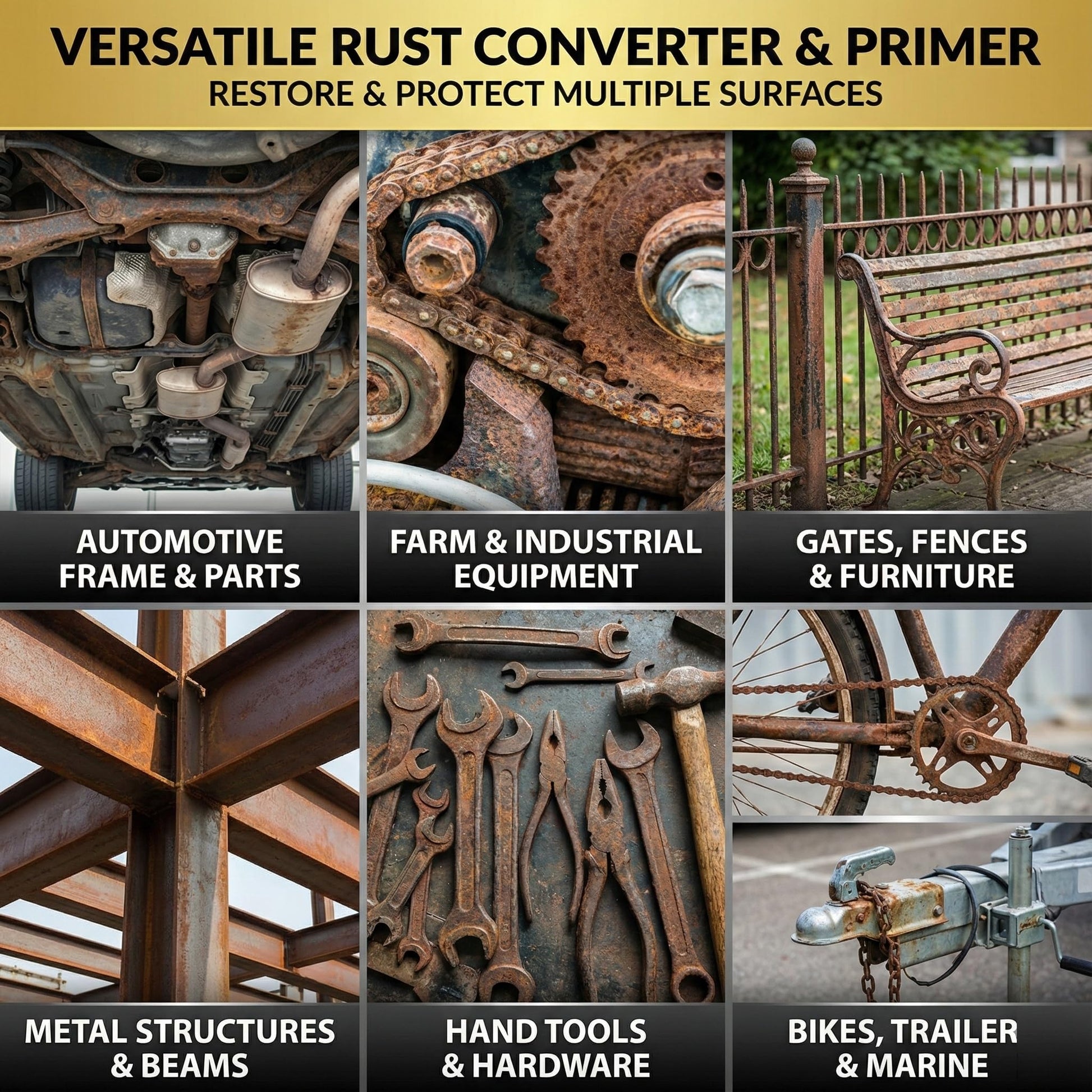 Meuvcol 2-in-1 Rust Converter & Metal Primer, 35 Floz Black Rust Remover Paint For Metal, Ultra Automotive Rust Reformer & Seal, Long-Lasting Rust Preventative Coating, Rust Inhibitor Repair Kit