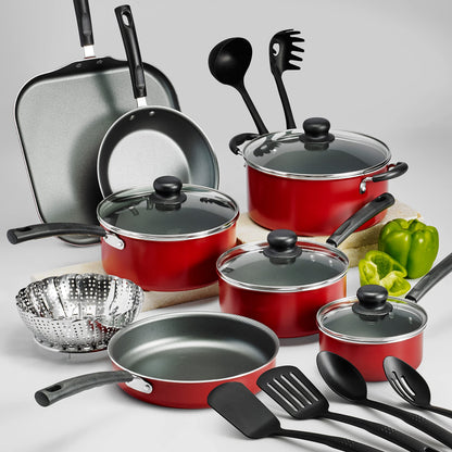 Tramontina PrimaWare 18 Pc Aluminum Nonstick Cookware Set, Red Tramontina