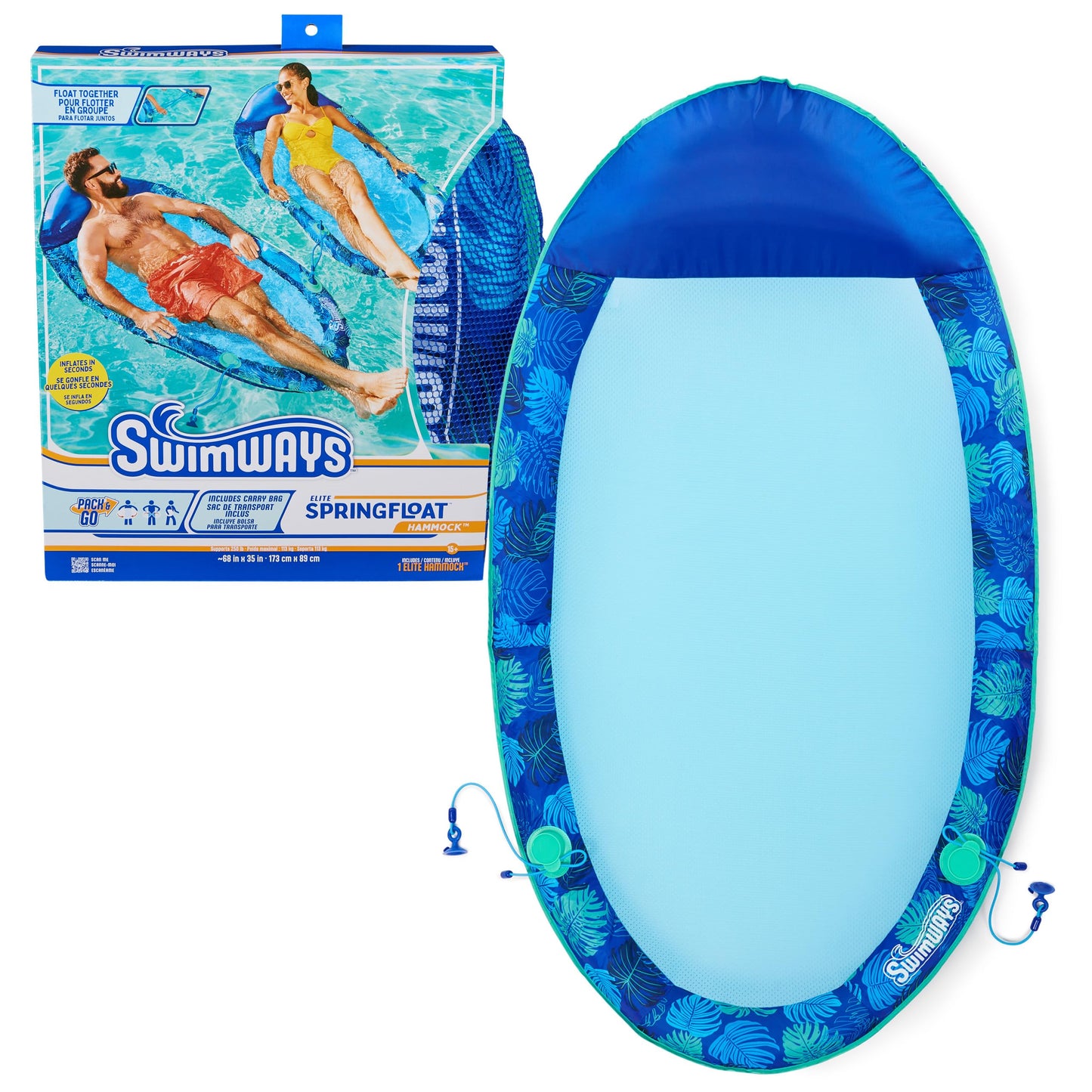 Swimways Elite Spring Float Hammock Pool Lounger, Inflatable Pool Floats Adult with Fast Inflation, Pool Hammock for Adults up to 250 lbs SwimWays