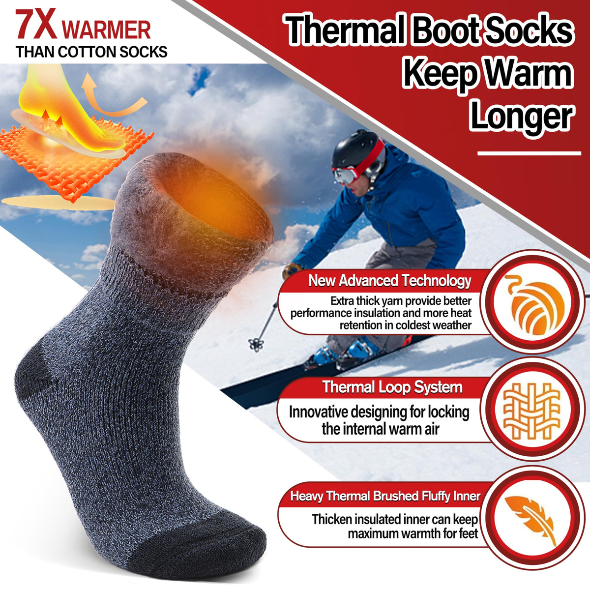 Welwoos Heated Thermal Socks for Men & Women Winter Warm Thick Ski Crew Insulated Boot Socks 3 Pairs Gift Stocking Stuffers for Mens (Grey Black Blue,L) 🍁 All In One Marketplace Canada