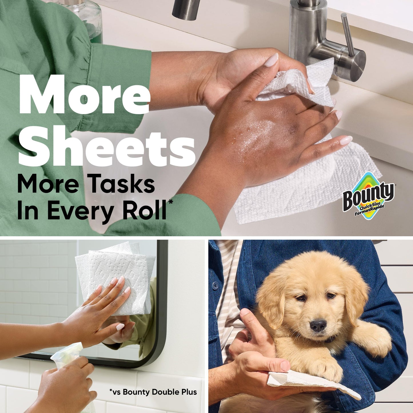 Bounty Paper Towels Quick-Size, White, 8 Family Triple Rolls = 27 Regular Rolls