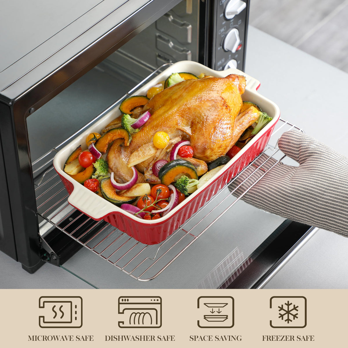 MALACASA Bakeware Set of 4, Porcelain Baking Pans Set for Oven, Casserole Dish, Ceramic Rectangular Baking Dish Lasagna Pans for Cooking Cake Pie Dinner Kitchen, Red (9.5"/11.25"/12.75"/14.5") 🍁 All In One Marketplace Canada