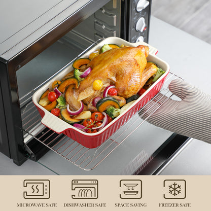 MALACASA Bakeware Set of 4, Porcelain Baking Pans Set for Oven, Casserole Dish, Ceramic Rectangular Baking Dish Lasagna Pans for Cooking Cake Pie Dinner Kitchen, Red (9.5"/11.25"/12.75"/14.5") 🍁 All In One Marketplace Canada