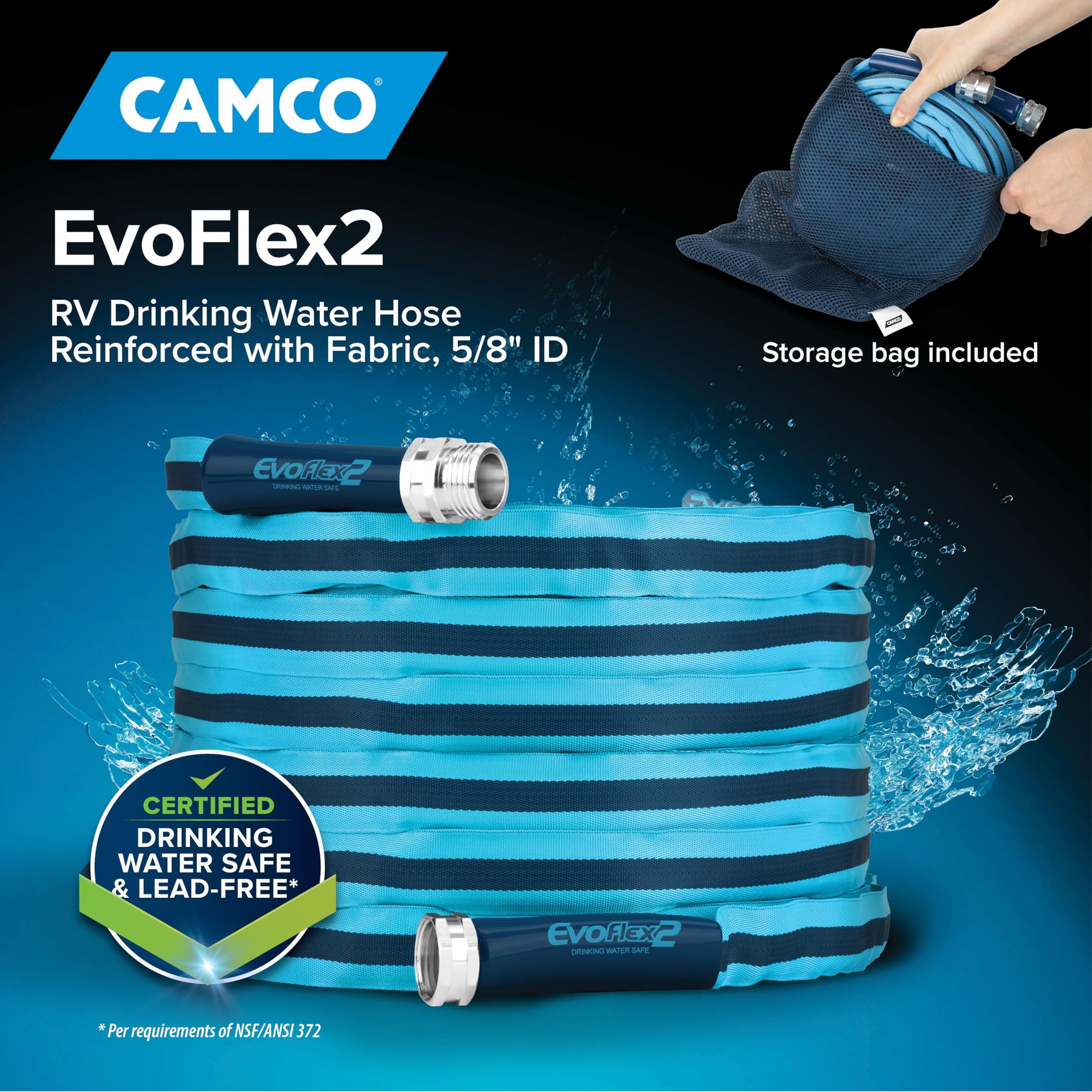 Camco EvoFlex2 25-ft Drinking Water Hose - RV Drinking Water Hose Reinforced with Fabric & Ultra Lightweight - Contains No Lead, No BPA & No Phthalate - Abrasion Resistant (22577) Camco