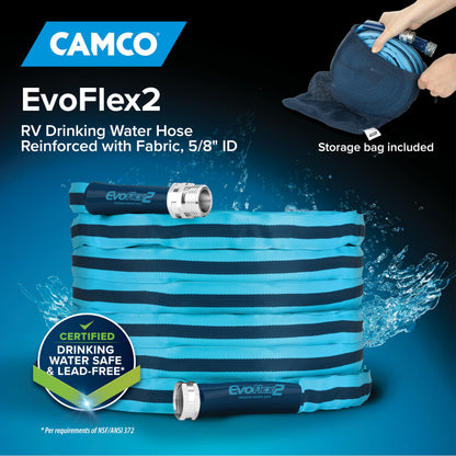 Camco EvoFlex2 25-ft Drinking Water Hose - RV Drinking Water Hose Reinforced with Fabric & Ultra Lightweight - Contains No Lead, No BPA & No Phthalate - Abrasion Resistant (22577) Camco