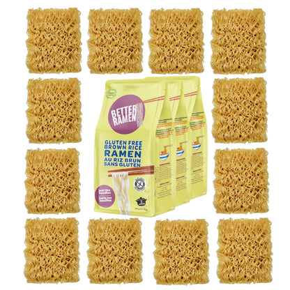 BetterRamen Gluten-Free Brown Rice Ramen Noodles – Vegan, Non-GMO, 12 Cakes (840g)