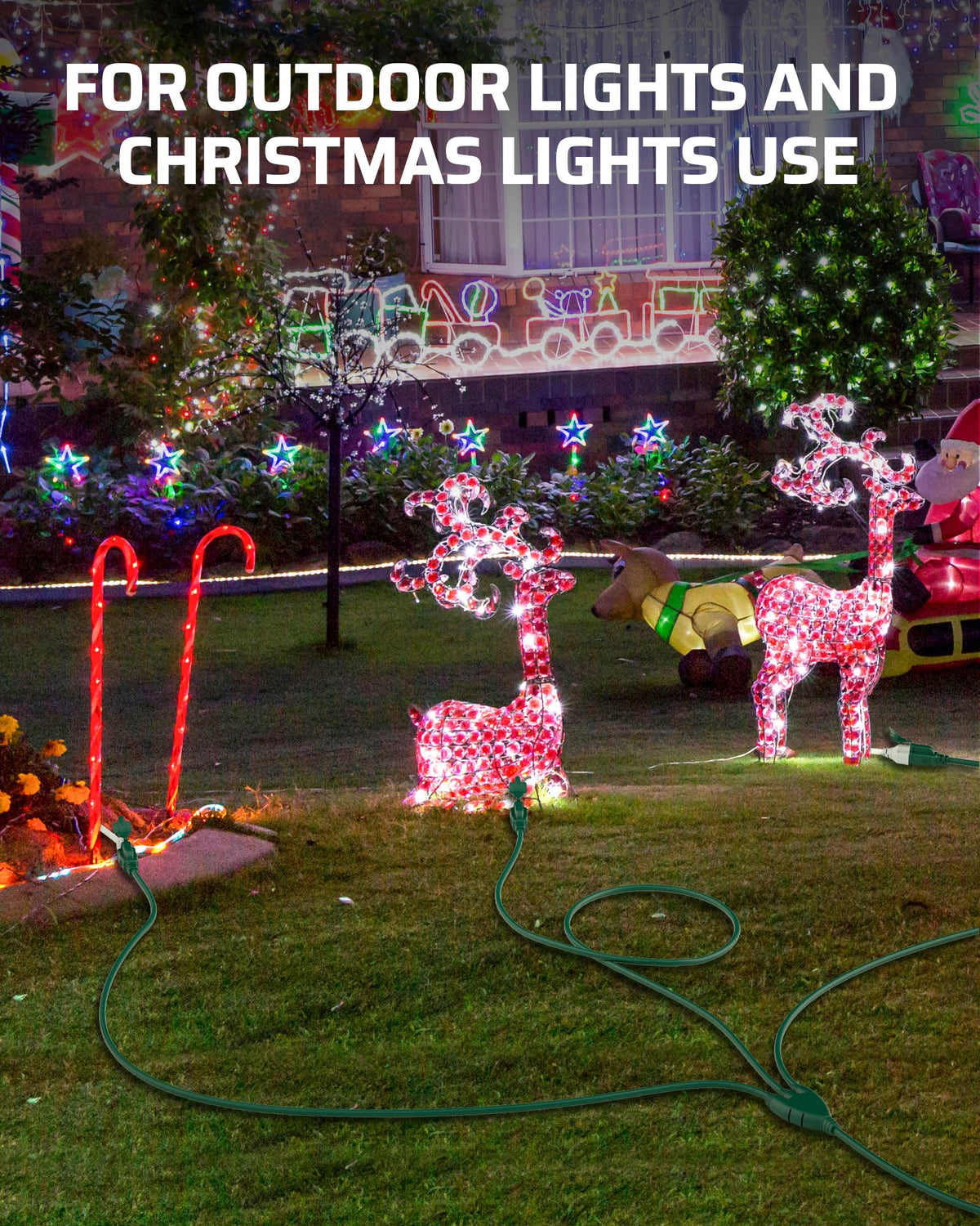 DEWENWILS 25FT (7’+6’*3) Outdoor Extension Cord with 3 Outlets, Evenly Spaced 3 Outlets Plugs with Cover, Weatherproof SJTW 16/3 Wire for Outdoor String Lights and Holiday Decorations, 1 Pack, Green 🍁 All In One Marketplace Canada