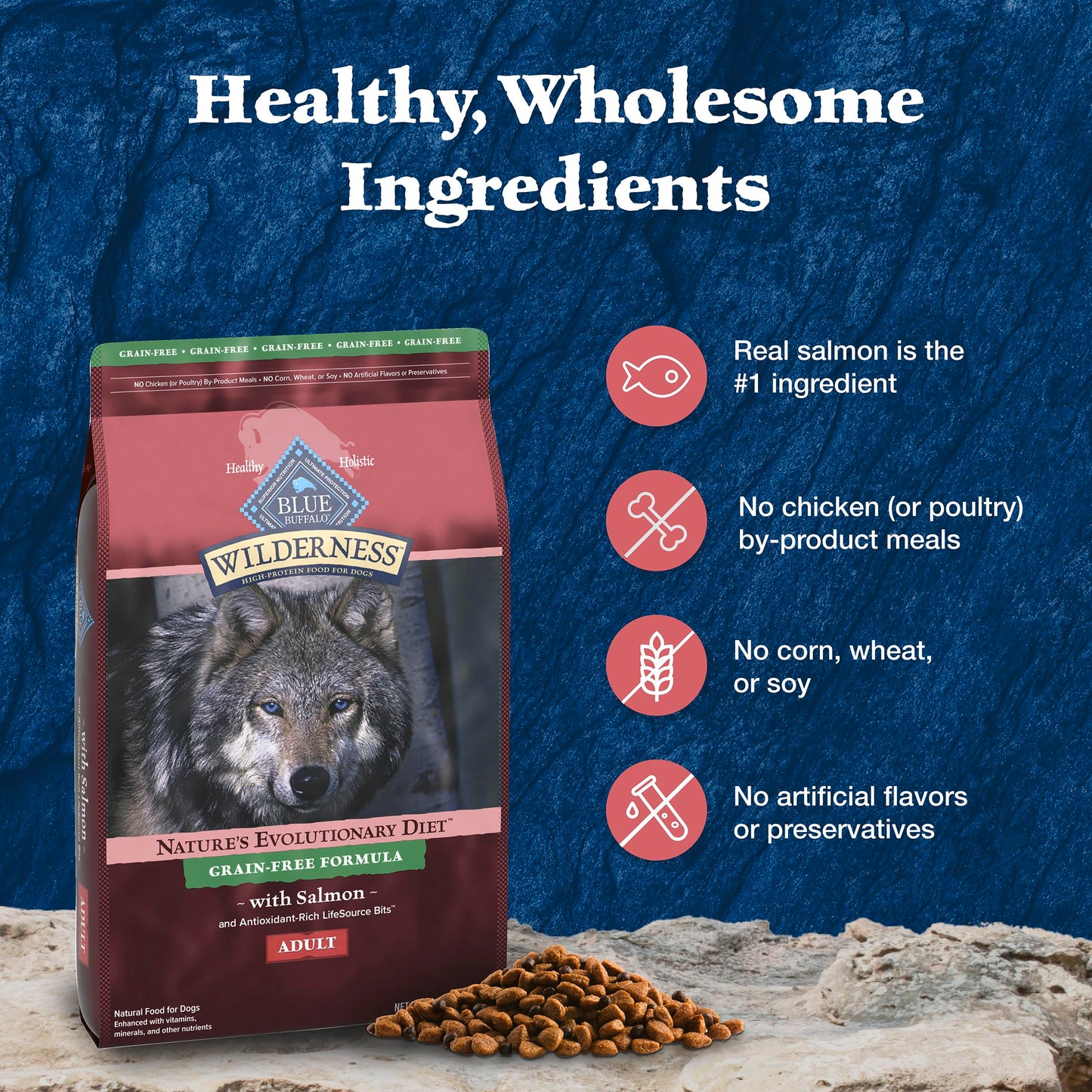 Blue Buffalo Wilderness with Salmon High Protein Grain Free Dry Dog Food for Adult Dogs, 34% Protein, Supports Immunity with Antioxidant-Rich LifeSource Bits 10.8 Kg/24lbs Bag 🍁 All In One Marketplace Canada