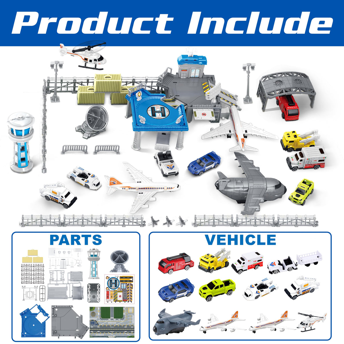 Airplane Toy Set with Trucks, Helicopter, Planes and Playmat, Airport Aviation Toys for Boys Girls, Great Gift for Birthday Christmas 🍁 All In One Marketplace Canada