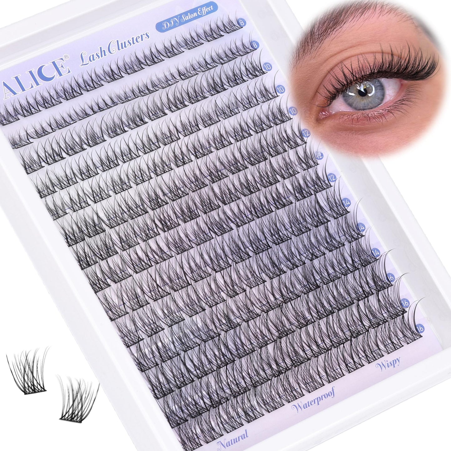 Natural Lash Clusters Wispy Cluster Eyelash Extensions 168pcs Individual Lashes 8-16mm C Curl DIY Lash Extension Natural Look Soft Thin Band Cluster Lashes by ALICE