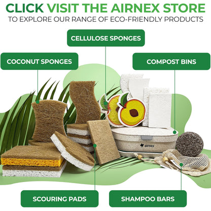 AIRNEX 12 Pack Natural Sponges for Dishes - Biodegradable Sponges for Kitchen - Plant Based Cellulose & Coconut Natural Dish Sponge - Non Toxic Eco Friendly Sponges, Non Scratch Kitchen Scrubber - Available at All In One Marketplace Canada