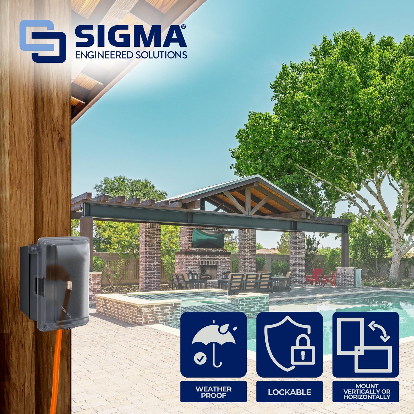 Sigma Engineered Solutions 16801 Non-Metallic Weatherproof Outdoor Electrical Outlet Kit w/Extra Duty Cover, Box and 15 Amp GFCI Receptacle, in-USE, Clear/Gray, 1 Gang, Lockable with Patented Hinge Sigma Engineered Solutions