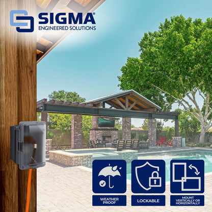 Sigma Engineered Solutions 16801 Non-Metallic Weatherproof Outdoor Electrical Outlet Kit w/Extra Duty Cover, Box and 15 Amp GFCI Receptacle, in-USE, Clear/Gray, 1 Gang, Lockable with Patented Hinge Sigma Engineered Solutions