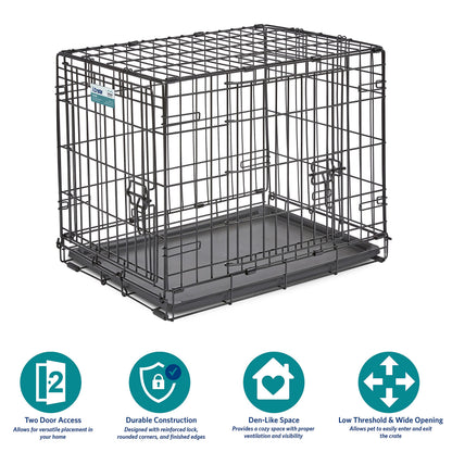MidWest Homes for Pets 24-Inch iCrate for Small Breeds, 12-20 lbs, Double Door Folding Dog Crate with Divider Panel, Leak-Proof Tray & Secure Latches, Portable, Durable & Easy to Assemble