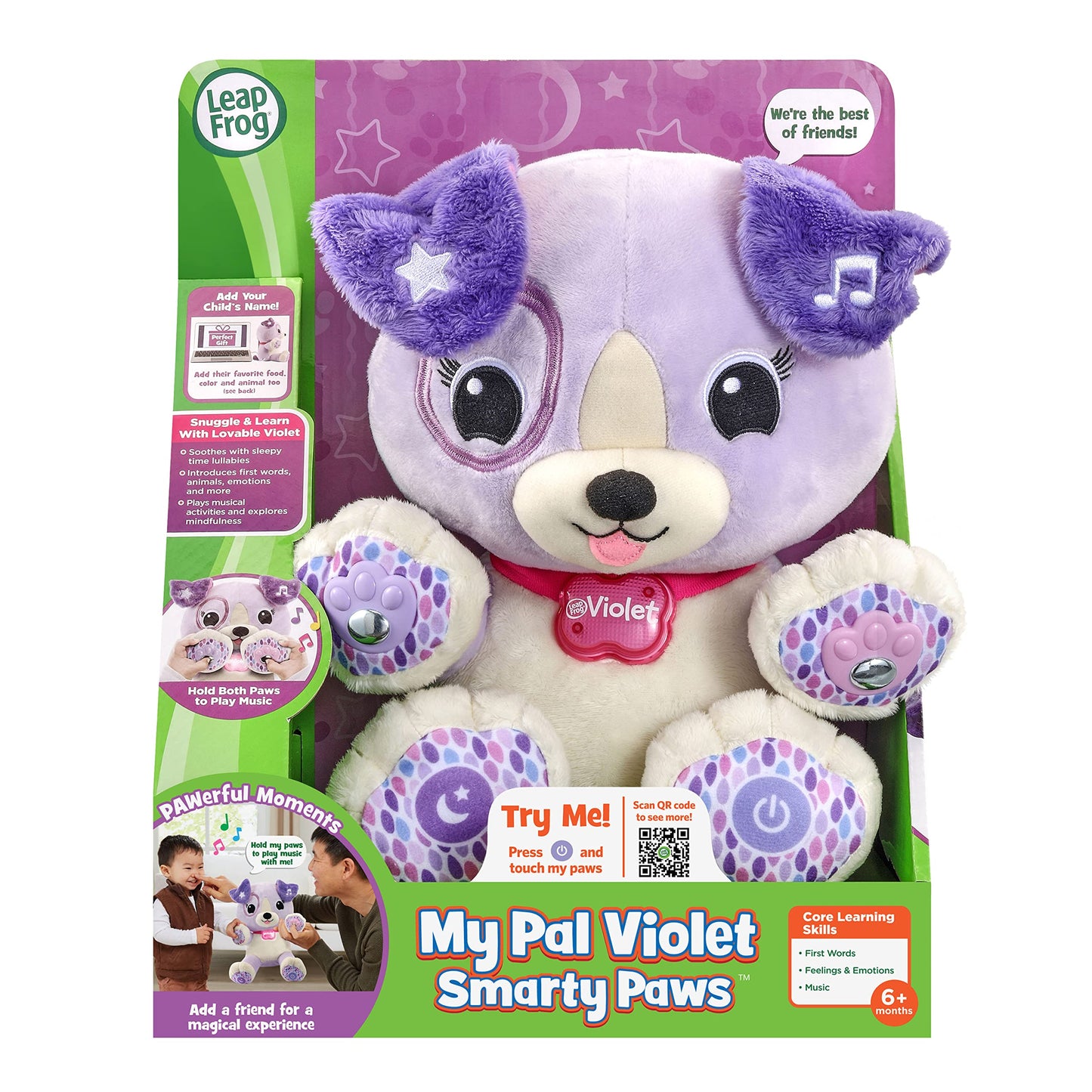 LeapFrog My Pal Violet Smarty Paws, Infant Plush Toy with Personalization, Music and lullabies, Learning Content for Baby to Toddler, English Version LeapFrog