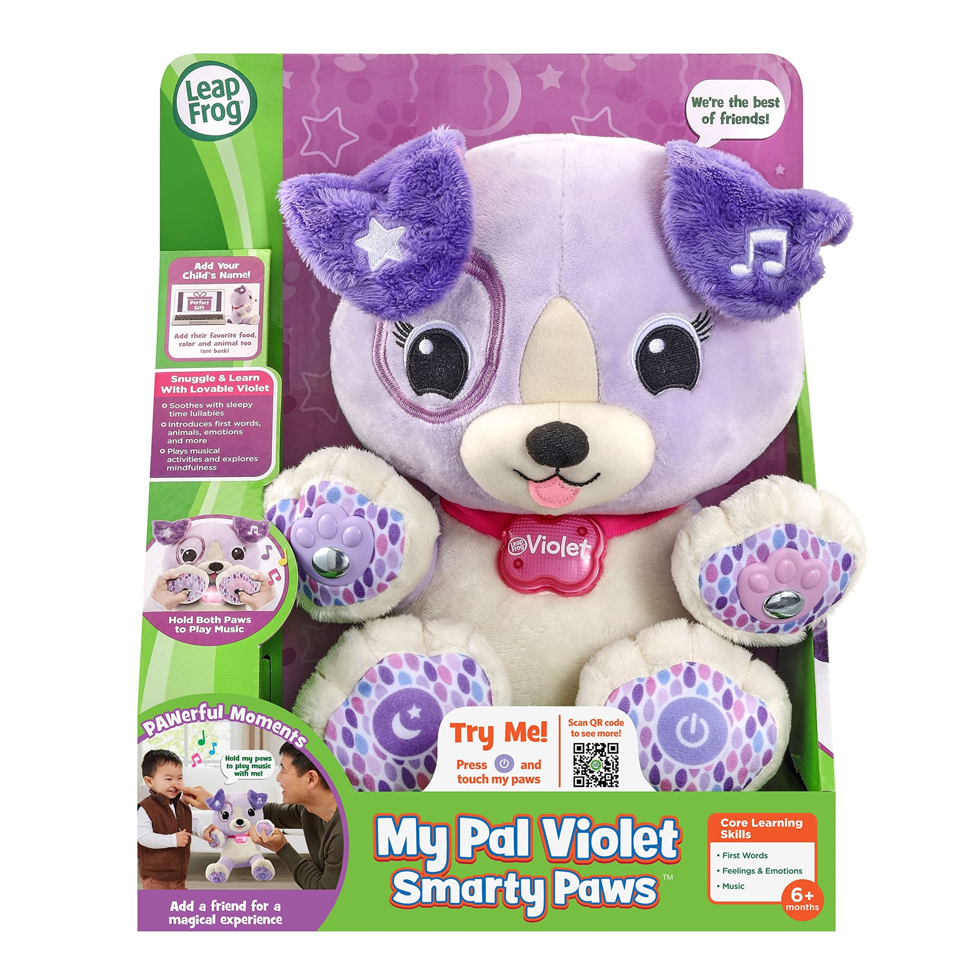 LeapFrog My Pal Violet Smarty Paws, Infant Plush Toy with Personalization, Music and lullabies, Learning Content for Baby to Toddler, English Version LeapFrog