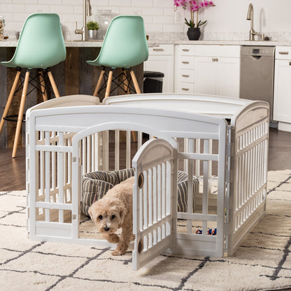 IRIS USA 24" Dog Playpen 4 Panel with Door, Indoor Outdoor Puppy Pen, White