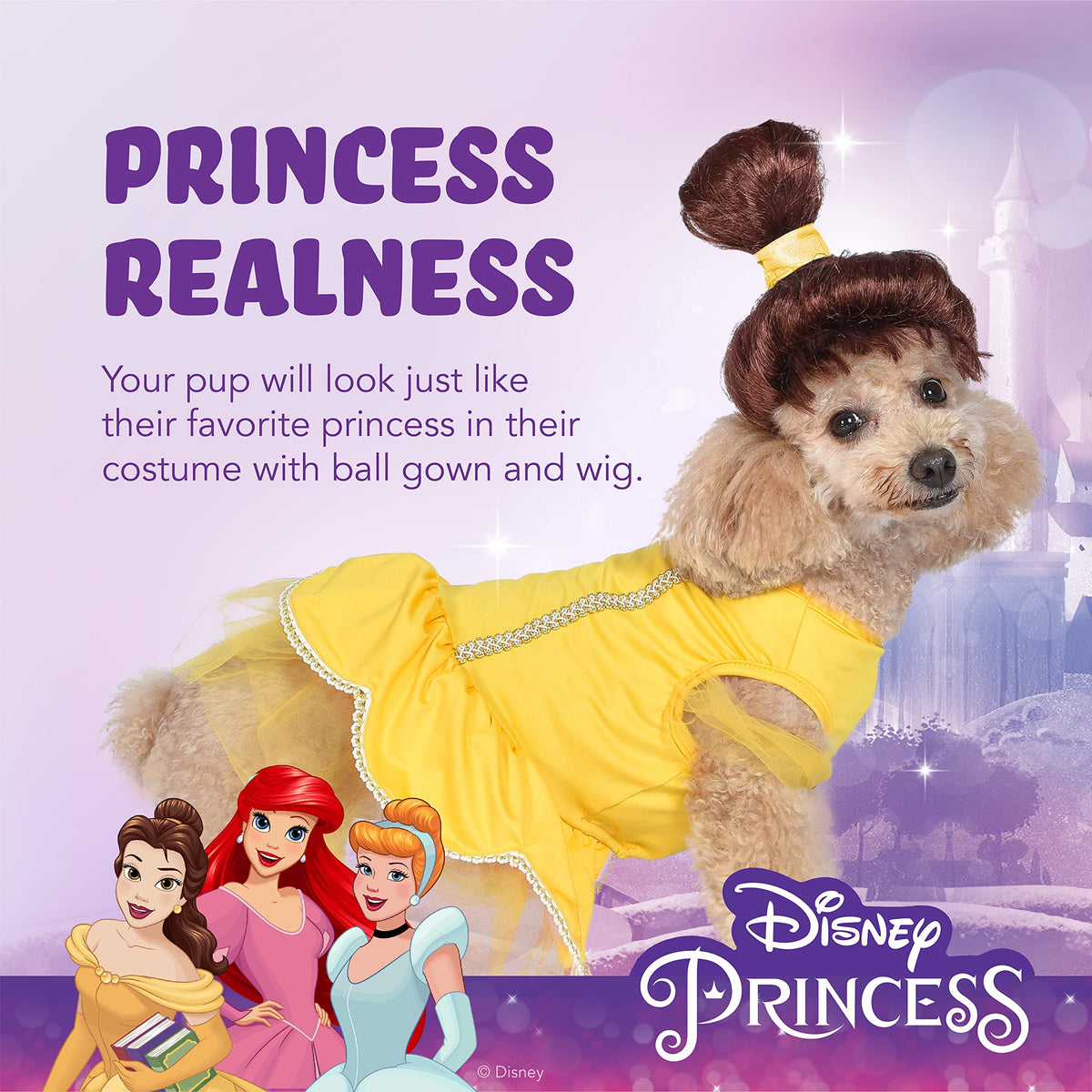 Costume d'Halloween Disney Princess Belle pour animaux Disney for Pets - Très très grand | Costumes d'Halloween Disney Princess pour chiens, costume d'Halloween pour chien sous licence officielle Disney, jaune (FF22919)