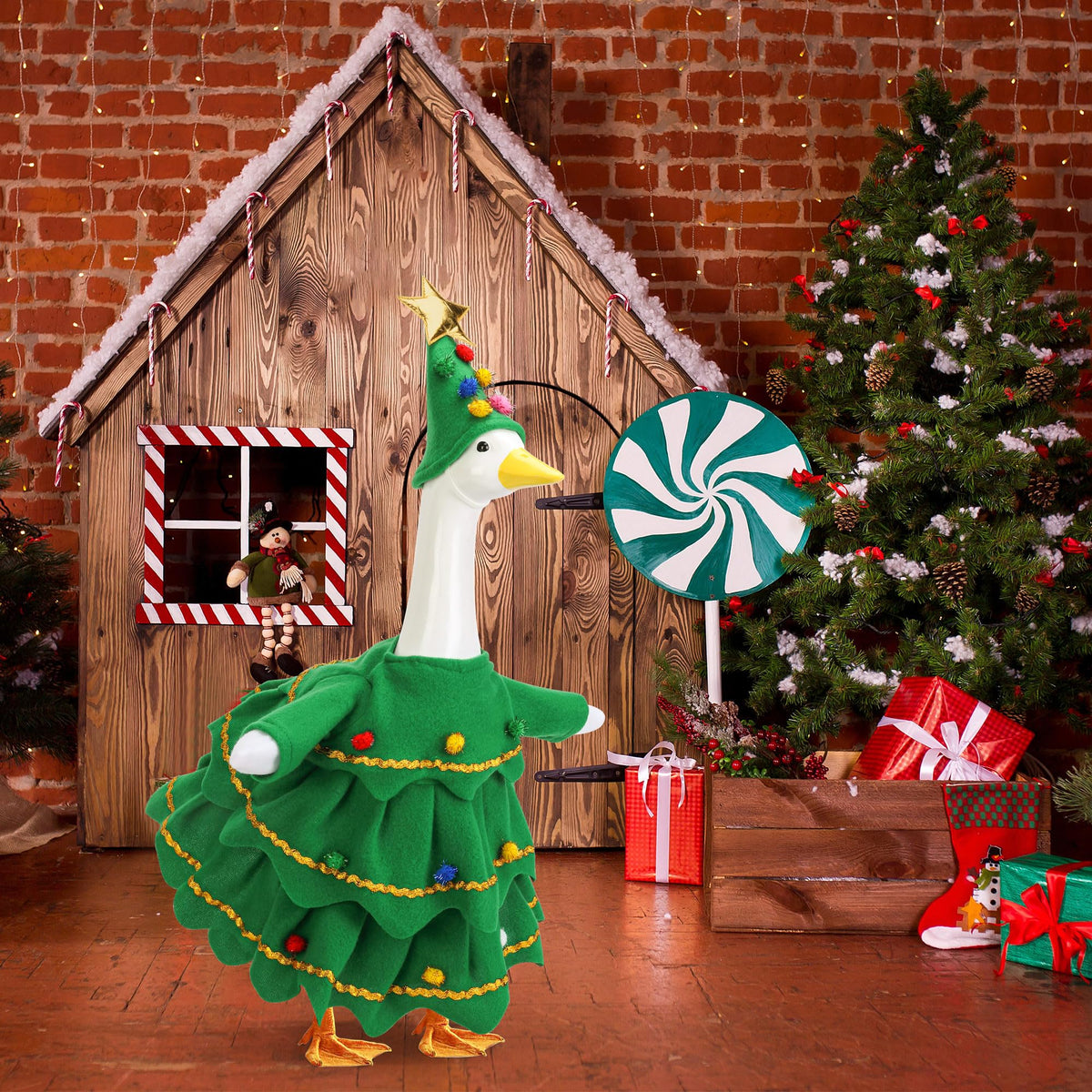 2Pcs Christmas Tree Porch Goose Outfit, Lawn Goose Statue Xmas Tree Costume 🍁 All In One Marketplace Canada