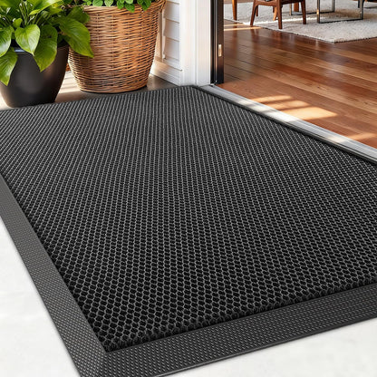 DREPKO Door Mat Waterproof Front Door Mat Outdoor, 2x3 Winter Outdoor Mat Heavy Duty Non Slip Rubber Mat, Low Profile Welcome Mat Entrance Rug for Indoor, Home, Entry and Patio, 24"x36" Black Grey 🍁 All In One Marketplace Canada