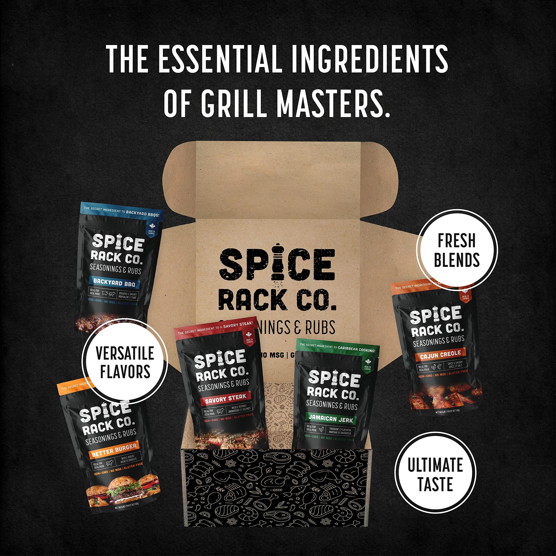 Spice Rack Co. BBQ Rubs & Seasonings Collection - 5-Pack Smoker & Grill Spice Set