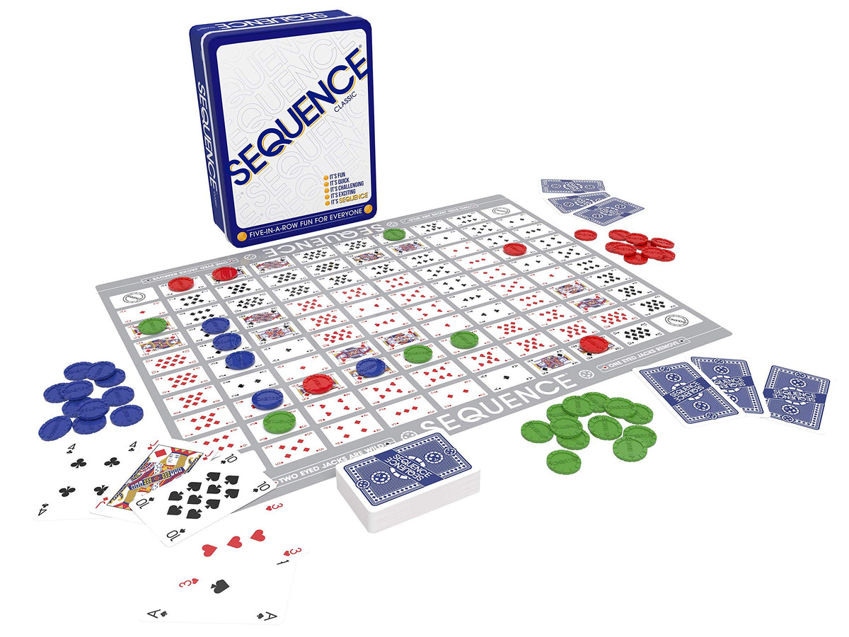 Jax Sequence in a Tin | Strategy Game | Five-in-a-Row Fun for Everyone! | 2-12 Players, Ages 7+