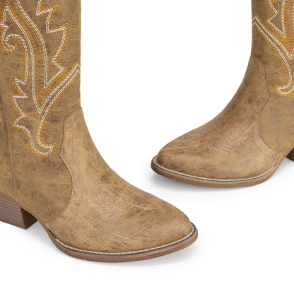 DREAM PAIRS Women Cowboy Cowgirl Mid Calf Boots,Tan,8 🍁 All In One Marketplace Canada