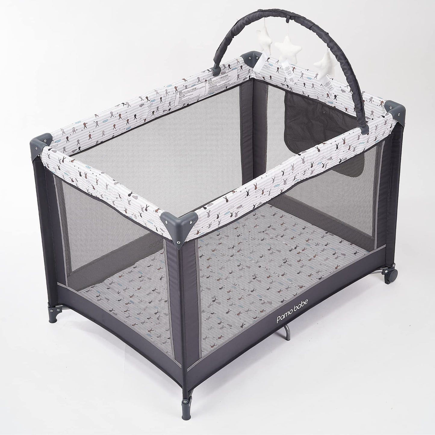 Pamo Babe Portable Baby Playpen, Lightweight Travel Playard with Mattress and Wheels (Rabbit) - Available at All In One Marketplace Canada