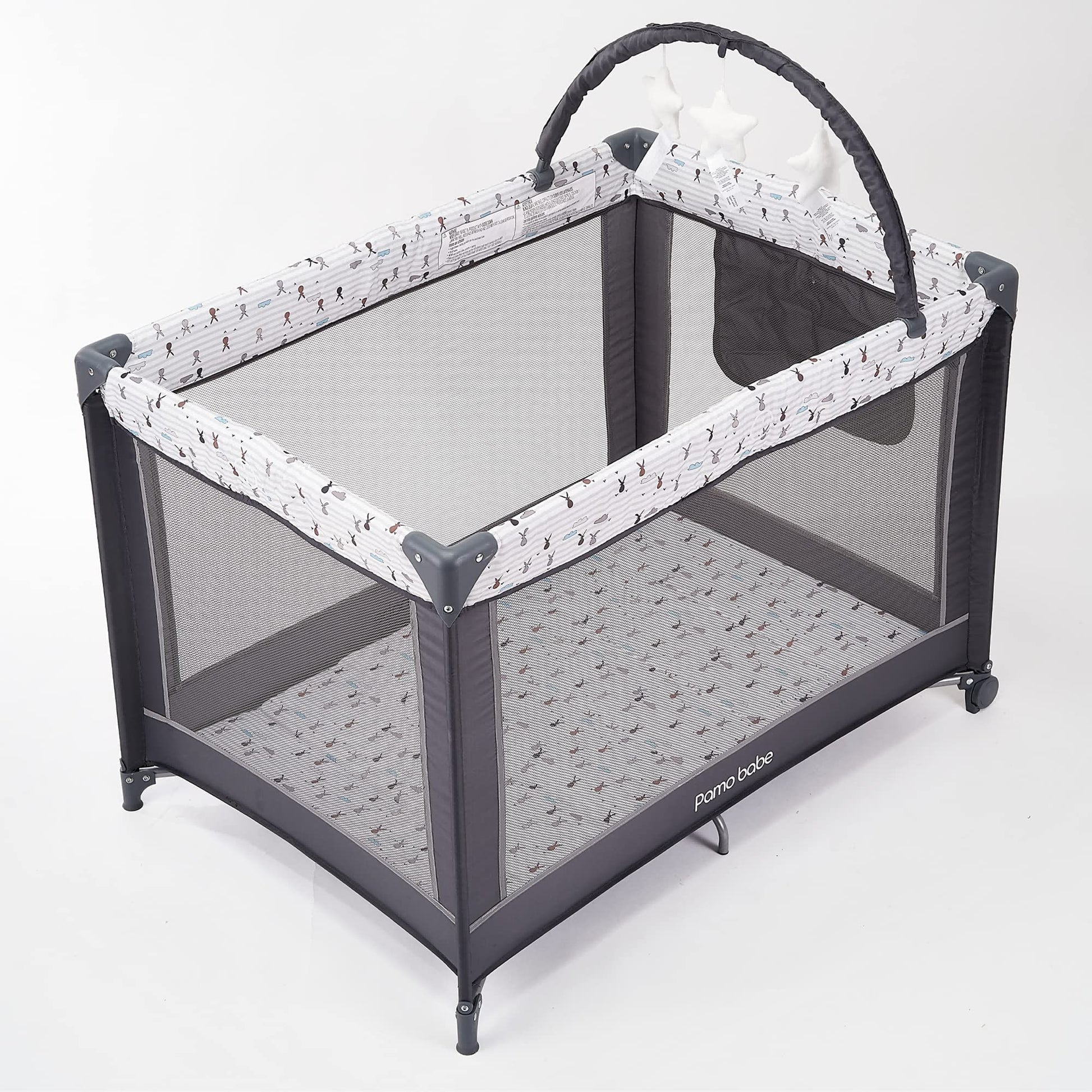 Pamo Babe Portable Baby Playpen, Lightweight Travel Playard with Mattress and Wheels (Rabbit) - Available at All In One Marketplace Canada