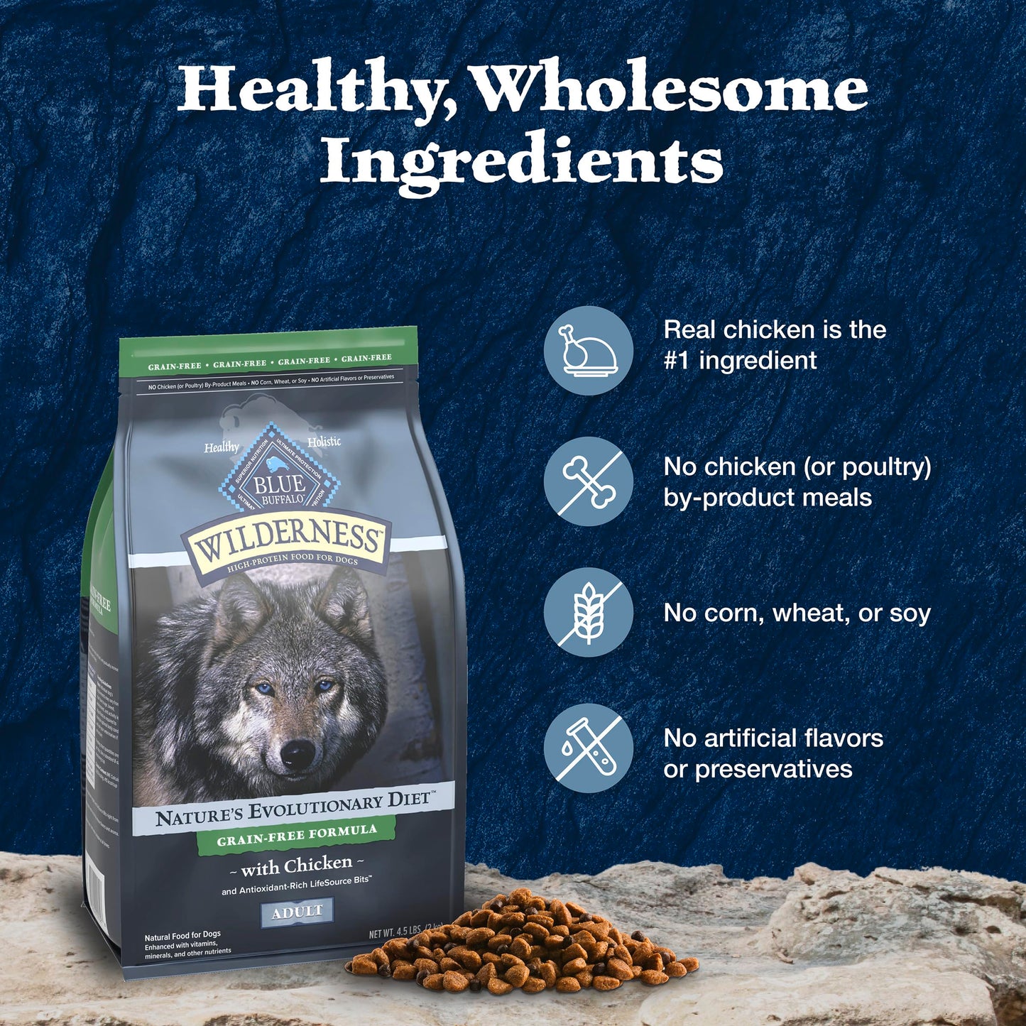 Blue Buffalo Wilderness with Chicken High-Protein Grain-Free Adult Dry Dog Food, 34g Protein, Supports Immunity with Antioxidant-Rich LifeSource Bits, Promotes Healthy Muscle Development, 24 lbs. 🍁 All In One Marketplace Canada