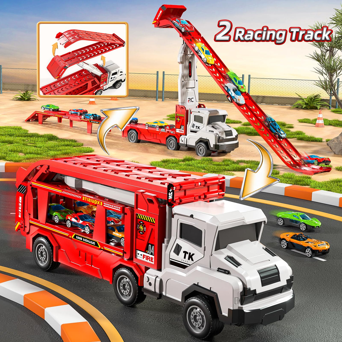 Transport Truck Toy for Kids, Transport Vehicle with Double Race Ramp Track 🍁 All In One Marketplace Canada