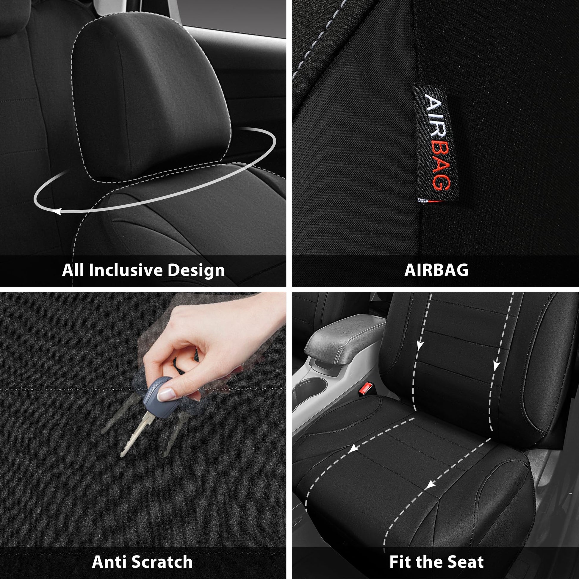 CAR Pass Neoprene Waterproof Two Front Car Seat Covers Set- Universal Fit for Vehicles, Airbag Compatiable(Black)