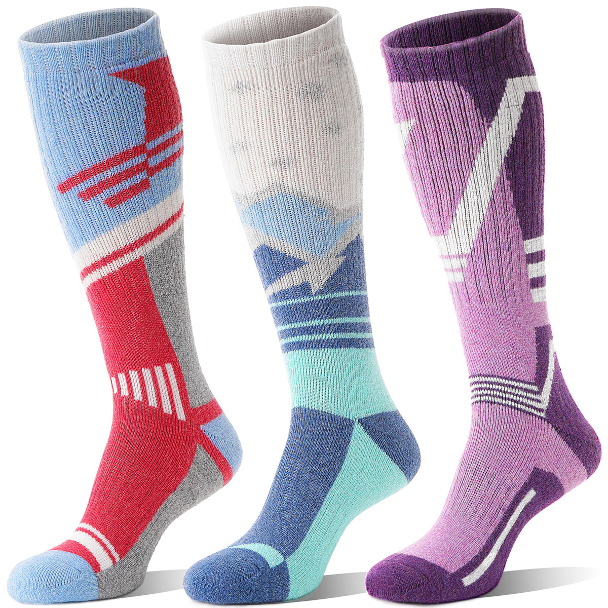 Merino Wool Ski Socks for Mens Womens Winter Thermal Warm Thick Snowboarding Skiing Knee High Socks for Cold Weather 3 Pairs Gifts Stocking Stuffers(Mixed Color,M) 🍁 All In One Marketplace Canada