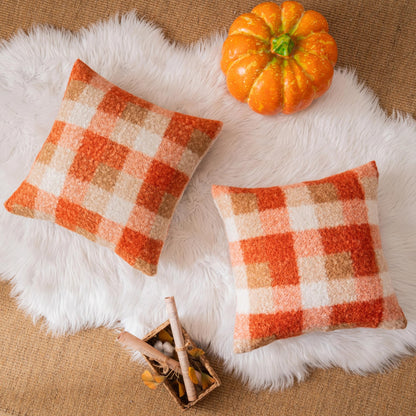 AQOTHES Plaid Fall Throw Pillow Covers Orange 20x20 Inch Set of 2 🍁 All In One Marketplace Canada