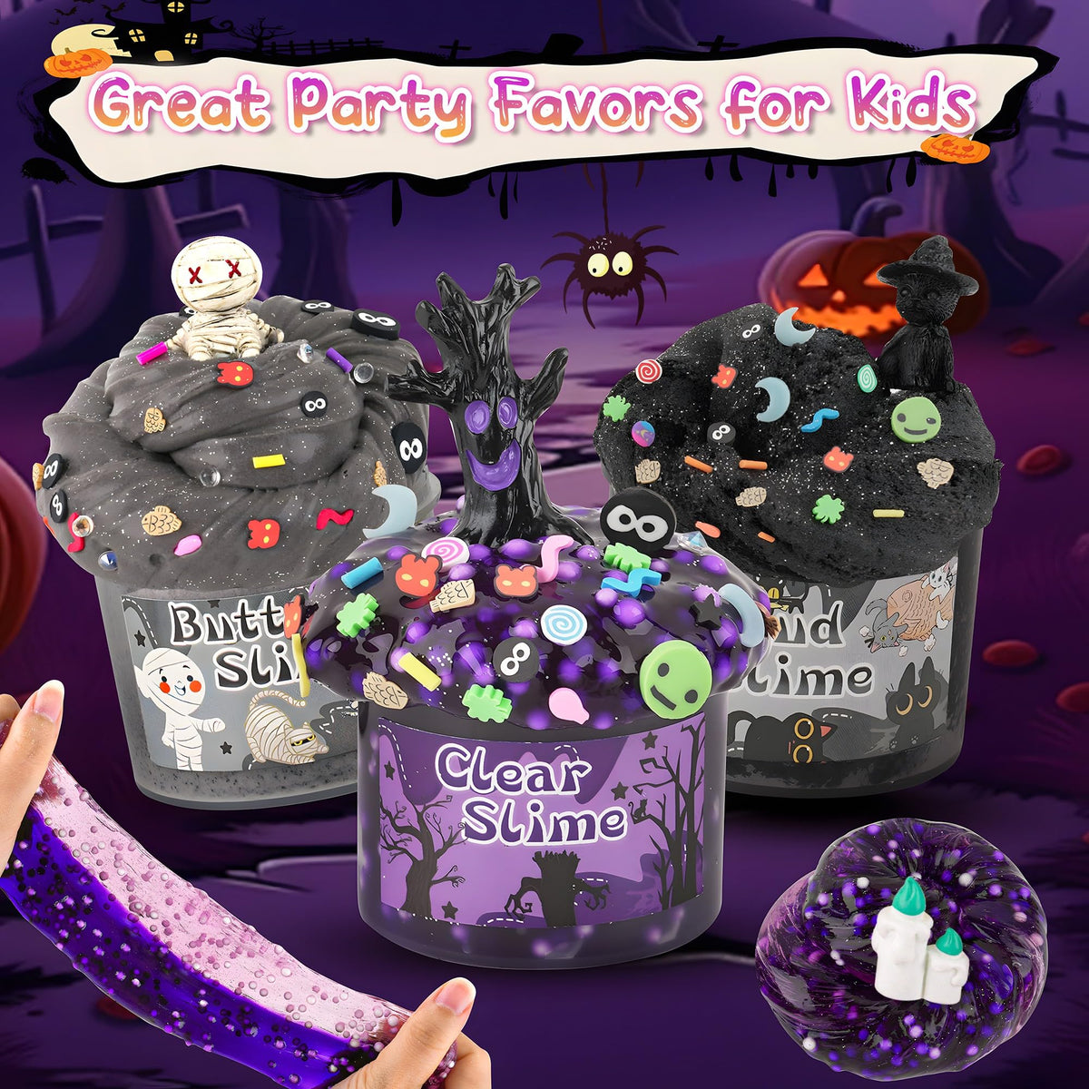 LAWOHO 6 Packs Purple Slime Kit -Cloud, Butter & Clear Slimes, Halloween Slime for Kids with Spooky Charms & Add-ins, Kids Slime Making Kit for Party Favors, Birthday Halloween Christmas Easter Gifts 🍁 All In One Marketplace Canada