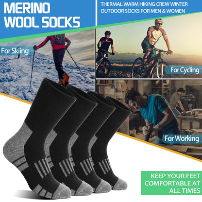 Merino Wool Socks for Men & Women Thermal Warm Winter Hiking Crew Thick Cozy Work Socks Gifts Stocking Stuffes for Mens(Black(4 Pairs)) 🍁 All In One Marketplace Canada