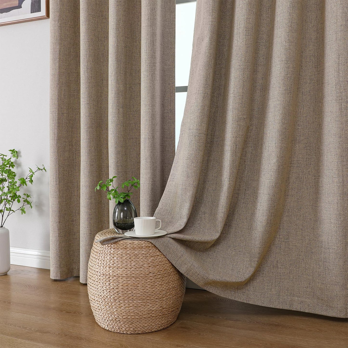 CUCRAF 100% Blackout Window Curtains 84 inches Long 2 Panels Set, Faux Linen Look Thermal Insulated Grommet Drapes, Room Darkening Curtain for Bedroom Living Room(W52 x L84 Inch, Light Khaki) 🍁 All In One Marketplace Canada