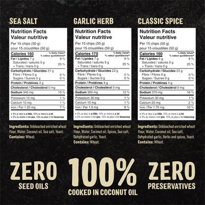Cedar Valley Pita Chips Variety Pack | 180g (6-Pack) | Coconut Oil Cooked, No Seed Oil | Golden & Crispy | Clean Ingredients, Non-GMO | Canadian-Made Snack