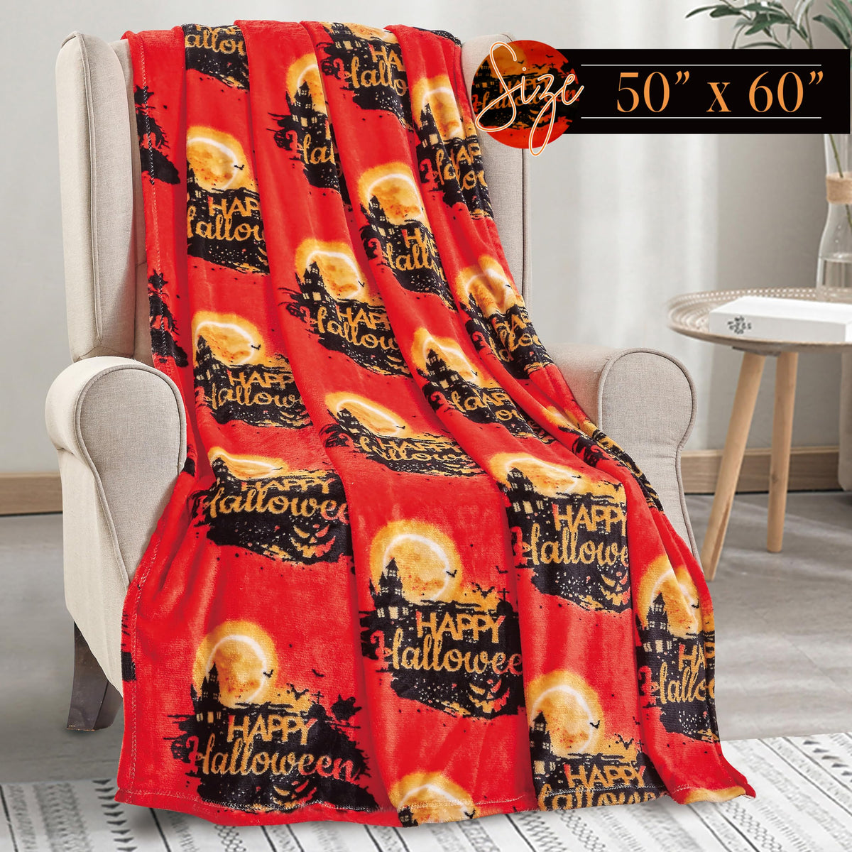 Couverture légère Elegant Comfort – Thème Halloween, douce, confortable et moelleuse – Plaid idéal pour se détendre en cette saison effrayante, 127 x 152 cm, Maison d'Halloween, Couverture jeté