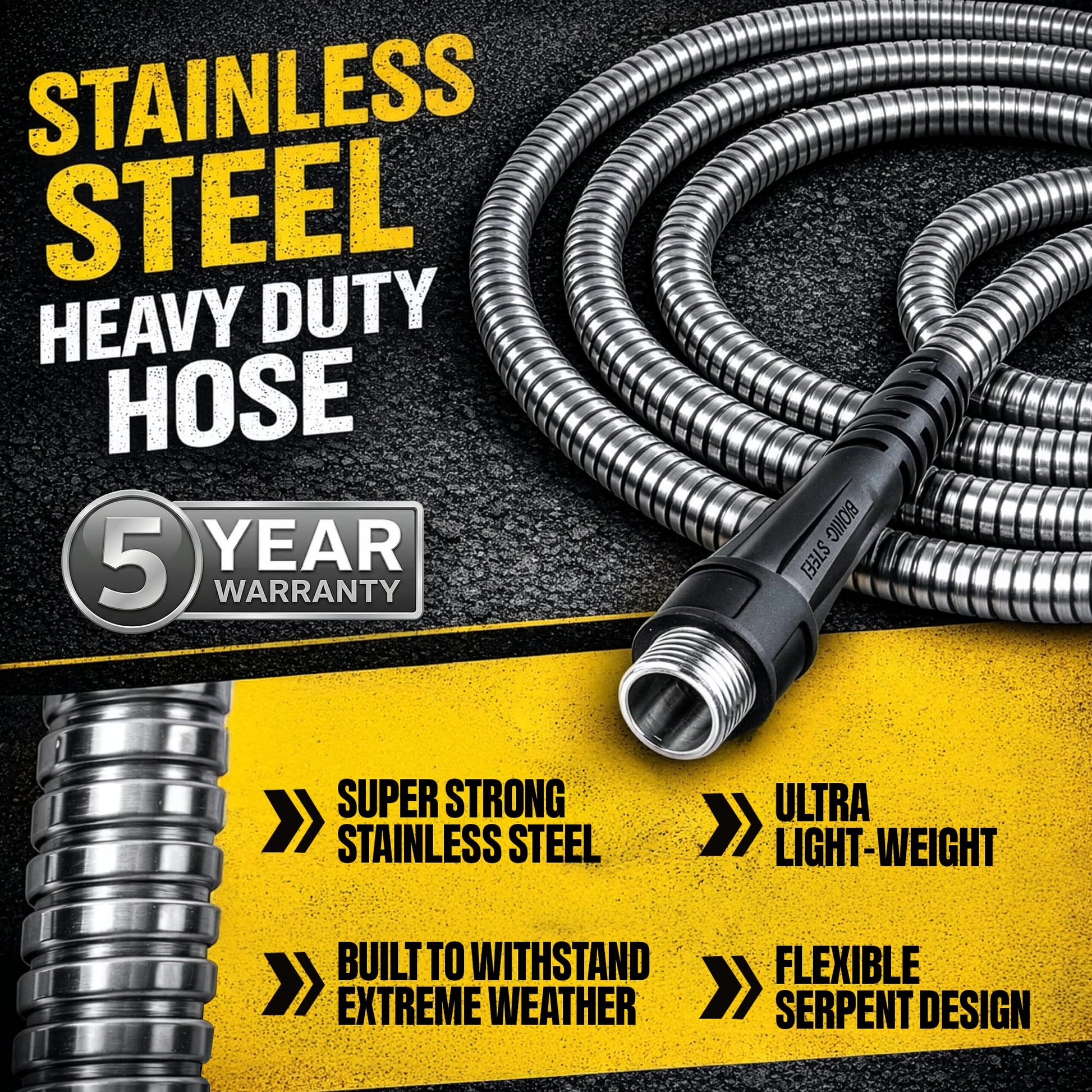 Bionic Steel Metal Garden Hose 100ft, Rust Proof 304 Stainless Steel Water Hose with Aluminum Fittings, Flexible & Heavy Duty Hose, Lightweight, Kink Free & Easy Coil Outdoor Hose - 2026 Model