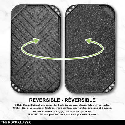 Starfrit The Rock 50x28cm (19.7" x 11") Non-Stick Reversible Grill & Griddle - Durable Forged Aluminum - Oven Safe - PFOA Free - Easy to Clean - Black - Available at All In One Marketplace Canada