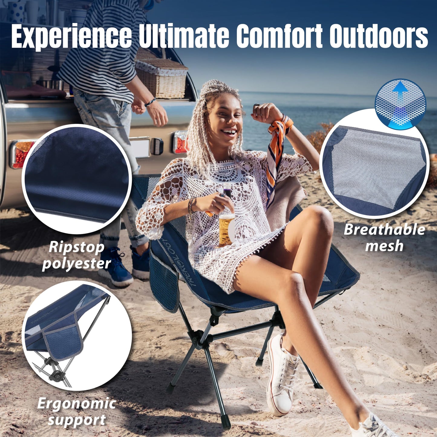 TREKOLOGY lightweight Camping Chairs for Adults - Compact & Ultralight Portablefor for Outdoor Adventures, Hiking, Backpacking – Comfortable Chaise Camping Compacte & Durable YIZI GO Chaise de Camping