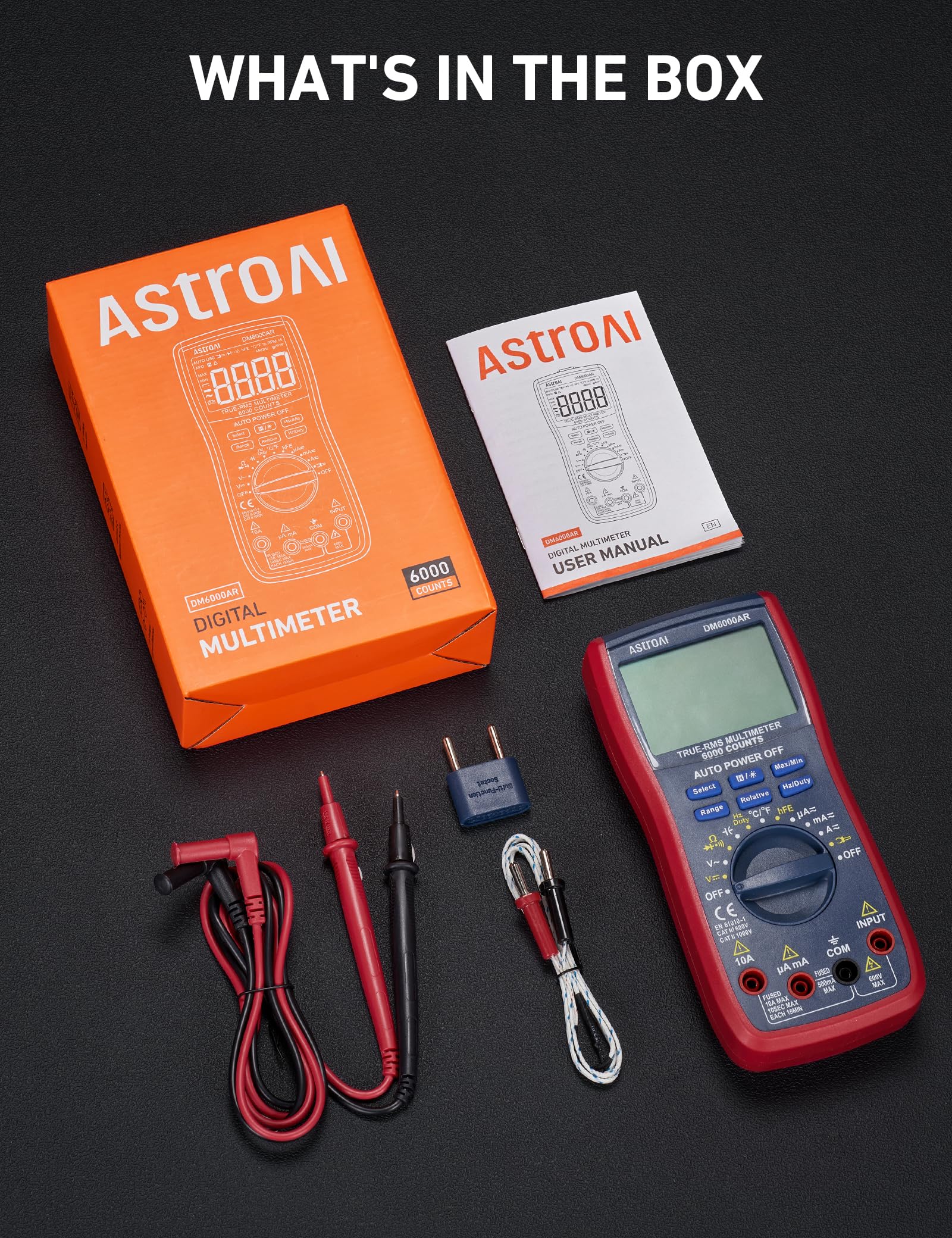 AstroAI Digital Multimeter 6000, Multi Meter - Measures Voltage, Current, Resistance, Continuity, Capacitance, Diode, Temperature – Voltmeter with Backlit LCD, Data Hold, Safety Rated CAT III, Blue