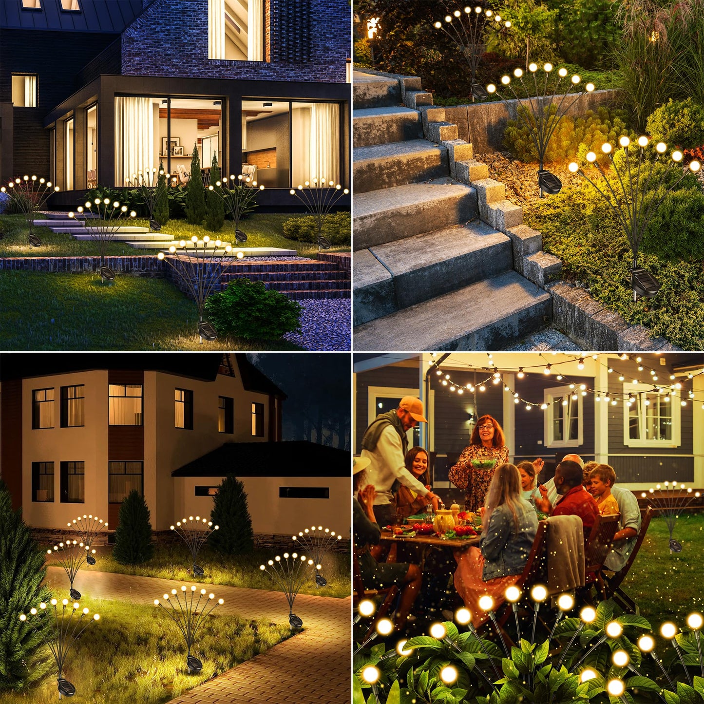 iBaycon 4 Pack Solar Firefly Lights Garden Pathway Outdoor Decor Warm White