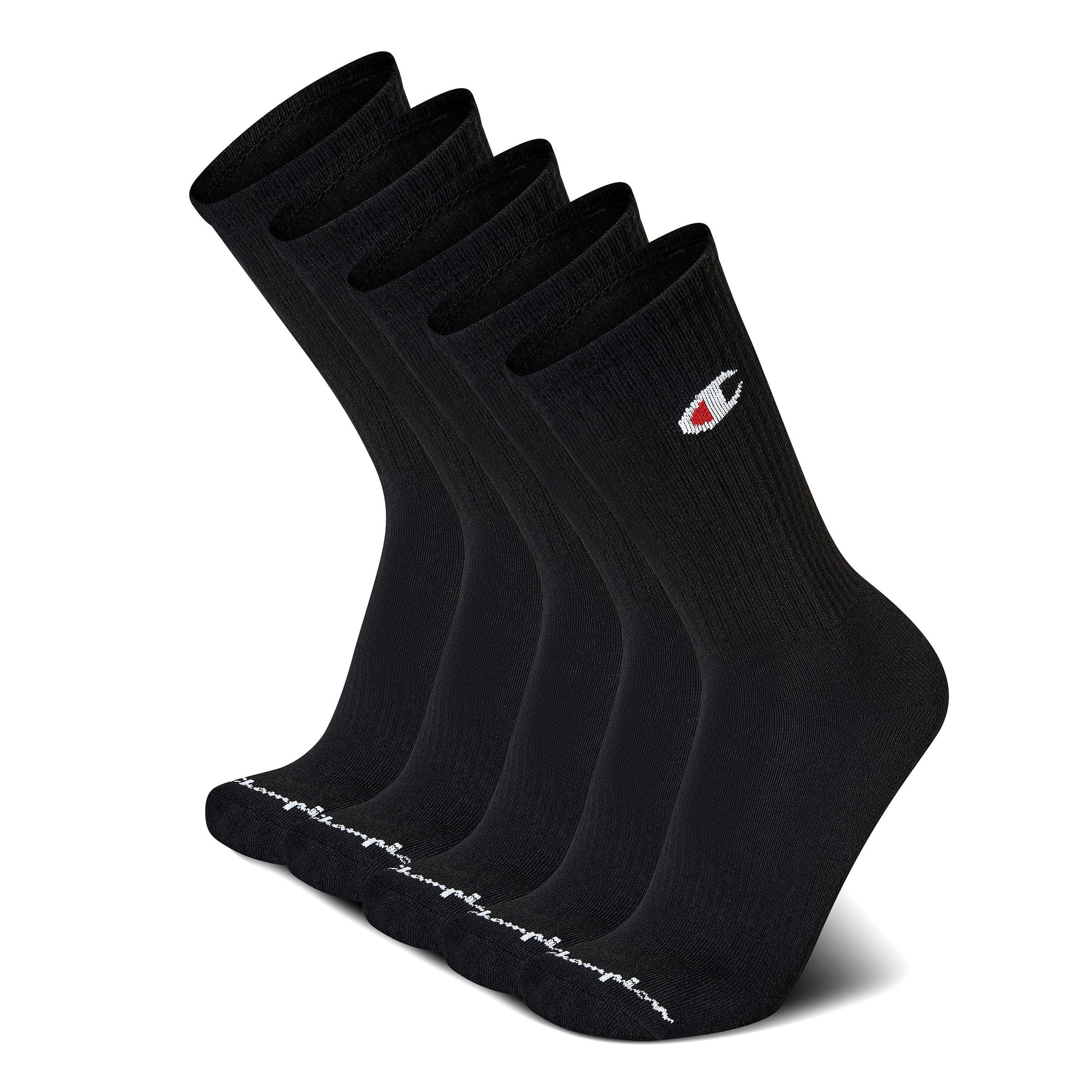 Champion Mens Men’s Crew Socks – 5 Pack Cushioned Crew Socks Moisture-wicking Breathable Reinforced Heel & Toe (Size: 6-12.5), Black, 6-12 Champion