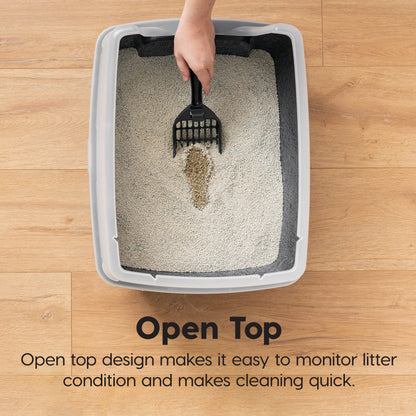 IRIS USA Large Cat Litter Boxes, Open Top High Sided Pan w/Scoop, Black 🍁 All In One Marketplace Canada