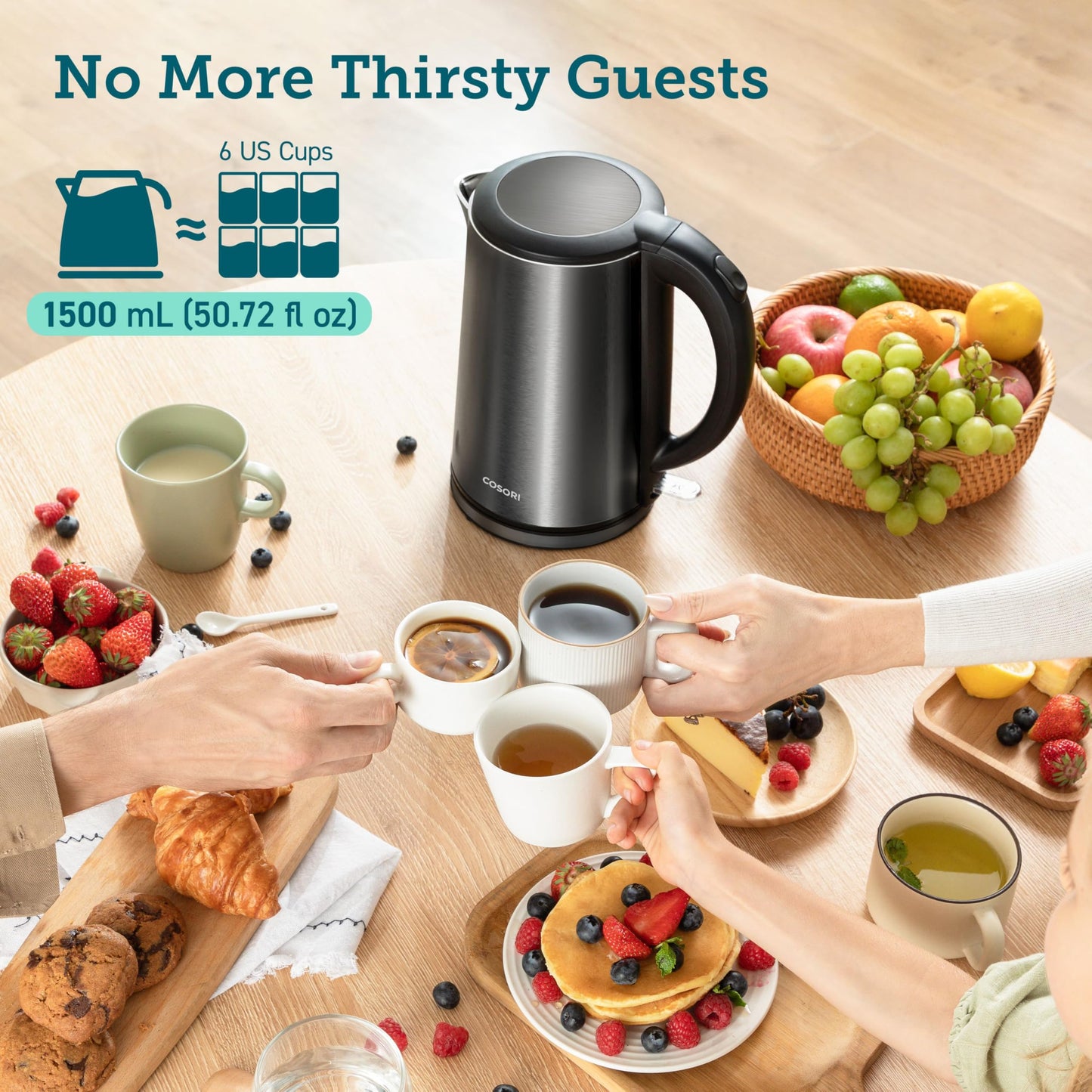 Cosori Stainless Steel Electric Kettle, 1.5L Double Wall, Cordless, Black 🍁 All In One Marketplace Canada