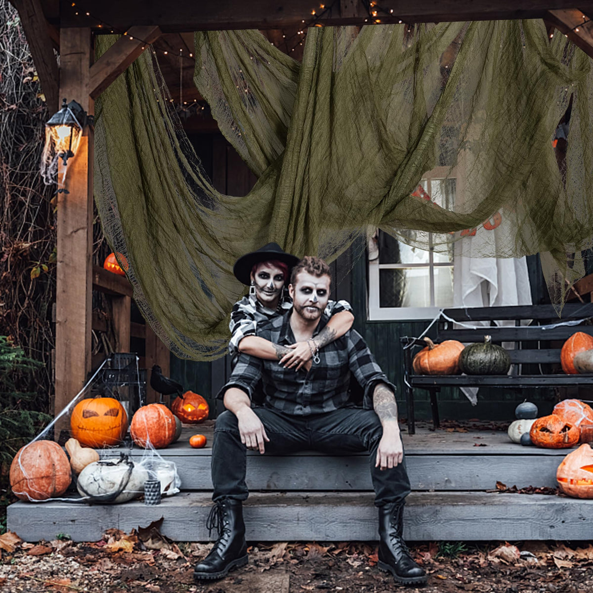 RunNico 400" x 71" Halloween Creepy Cloth - Spooky Gauze Fabric - Green - Halloween Pattern - Stretchable - Polyester - Hand Wash Only - Outdoor-Holiday Decorations 🍁 All In One Marketplace Canada